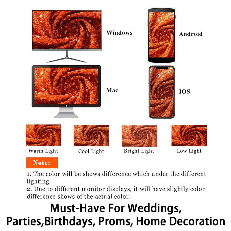 ShinyBeauty Shimmer Curtains - 8FTx8FT Orange Glitter Backdrop Fabric Curtain Sequin Photo Backdrop - Image 5